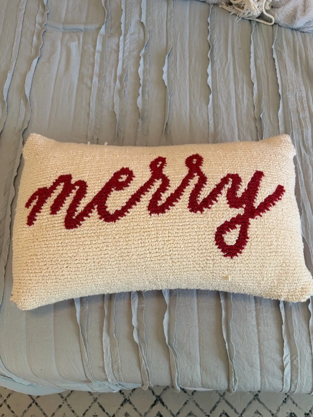 Threshold Cream Hooked 'merry' Holiday Pillow with Red Script